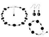 Black Onyx Swarovski Crystal Sterling Silver 16 18 20 22 24 Necklace Jewelry Set