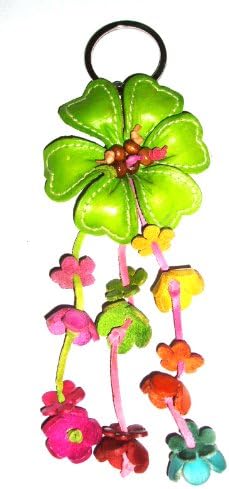 Leather Lime Green Flower Handbag Charm / Key Ring