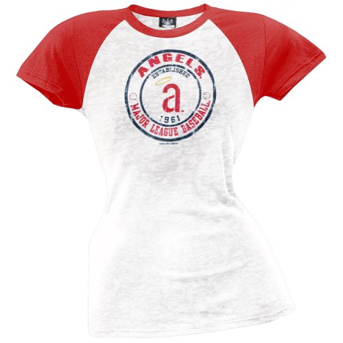Anaheim Angels - Juniors Raglan Burnout T-Shirt - Large White