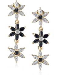 Yellow Gold Plated Sterling Silver Sapphire and Diamond Accent Flower Dangle Earrings