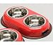 Retro Red Pet Dog Cat Double Feeding Bowl. Food Dish
