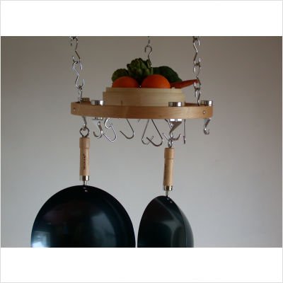 Track Rack Round Ceiling Pot Rack in Natural Wood