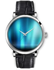 SPRAWL Aanalog Fashion Series Silver Ladies Watches of Genuine Black Leather Strap,Unique Wrist Watch for Women Girls Designed with Blue bars combined