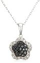 Sterling Silver Black and White Diamond (.48 cttw) Flower-Shaped Pendant, 18.5"