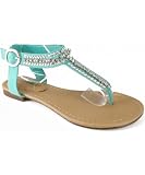 Breckelle Stacy-43 T-Strap Rhinestone Studded Gladiator Flat Sandal MINT