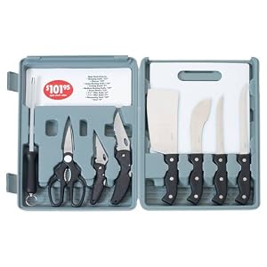 Maxam 10pc Sportsman Set Sharpening Steel Skinning Knife Hunting Knife Key Chain Knife