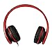 Intone I60 Lightweight Folding 3.5mm Stereo Over-ear Headphones Portable Stretch Headsets Earphones Leather Earpad with Build-in Microphone and Control Button for All Smartphones,laptops,tablets,pc,mp3/mp4,psp,ipod (Black/Red)
