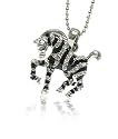 Silver Black Zebra Pendant Necklace Fashion Jewelry