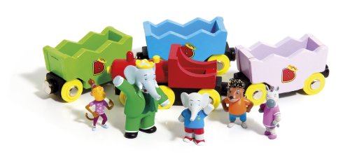 Jeujura - 94421 - Véhicule Miniature - Train Babar en Bois avec 6 Figurines