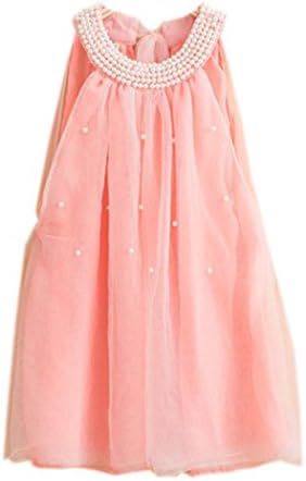 Wallcart Baby Kids Girl's Sleeveless O-neck Beads Loose-fitting Fancy Dress