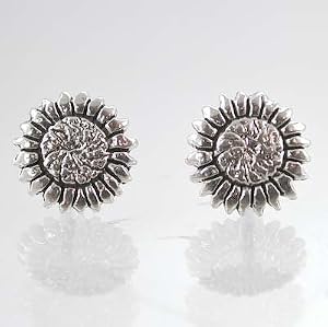 Tiny Sunflower Stud Earrings in Sterling Silver, #9505