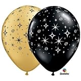 Sparkle Around Gold & Black 11-Inch Latex Balloons, Qualatex 25 Per Pack