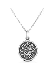 Bling Jewelry 925 Sterling Silver Zodiac Capricorn Round Pendant Necklace