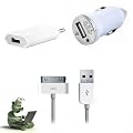 Rydges� RMT-KFZ01 Auto Ladeger�t Netzteil Komplett - SET f�r Apple iPhone 4 / 4S / 3G / 3GS iPod + USB Sync Kabel Datenkabel / Ladekabel