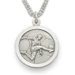 Sterling Silver 3/4" Round Soccer Player Medal with St. Christopher on the Back on 20" Chain