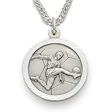 Sterling Silver 3/4" Round Soccer Player Medal with St. Christopher on the Back on 20" Chain