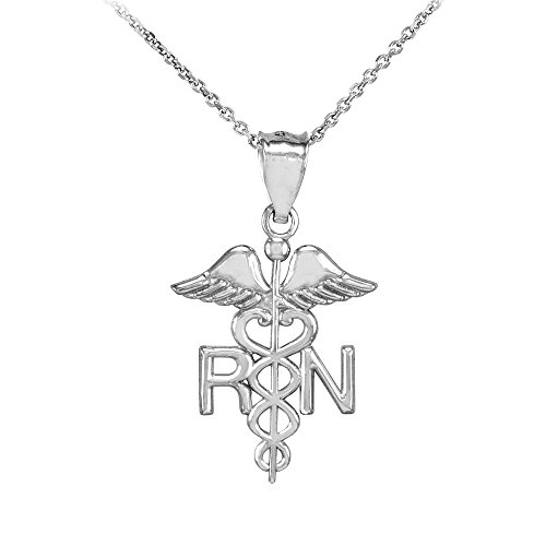 925 Sterling Silver Caduceus RN Charm Registered Nurse Pendant Necklace, 18