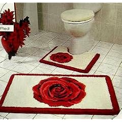 BADGARNITUR 3 TEILIG ROSEN BADEMATTE WC BADTEPPICH NEU