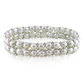 6-7 mm FW Grey Pearl Double Row Elastic Bracelet, 7"
