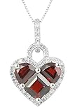 10k White or Yellow Gold Half Moon and Princess Garnet Stone Set and Diamond Heart Pendant (1/5 cttw, I Color, I2-I3 Clarity), 18