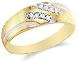 10K Yellow and White Two Tone Gold Diamond MENS Wedding Band Ring - w/ Channel Set Round Diamonds - (1/8 cttw)
