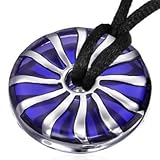 Round Blue Glass Pendant with Stainless Steel