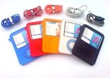 KMS - SET OF 5 SILICONE COVERS & 5 NECK STRAPS (BOY COLLECTION) 3G SKINS CASES FOR APPLE iPOD NANO 3G 3RD GENERATION (BLACK, BLUE, WHITE, RED & ORANGE)