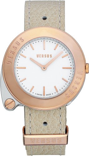 New Versus By Gianni Versace Moving / Sliding Case Ladies Watch AL3SBQ701A002, Beige Leather Band, Stainless Steel Rose Gold Plated