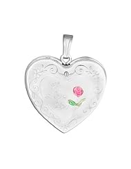 Sterling Silver "I Love You with Enamel Flower " Heart Locket 1 inch x 1 inch