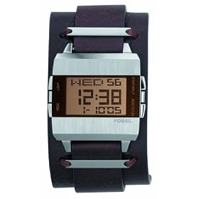 Fossil JR9120 Gents Brown Leather Cuff Watch with Digital Dial