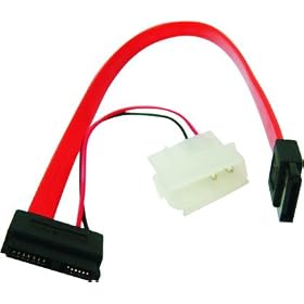 CablesToBuy™ 12 inch (30 cm) Slimline SATA 7 Pin + 6 Pin To SATA 7 Pin + For 4 Pin Power Cable