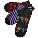 RED SKULL BONES STRIPES BLACK 3 PACK WOMENS ANKLE PED SOCKS