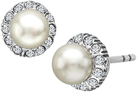 Van Kempen Victorian Simulated Pearl Stud Earrings with Swarovski Crystals in Sterling Silver