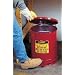 Justrite 09110 Galvanized Steel Oily Waste Safety Can with Hand Operated Cover, 6 Gallon Capacity, Red
