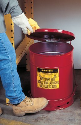 Justrite 09110 Galvanized Steel Oily Waste Safety Can with Hand Operated Cover, 6 Gallon Capacity, Red On Sale