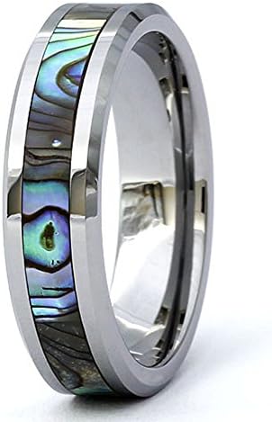 6MM Tungsten Metal Abalone Shell Inlay Engagement Wedding Band Rings Comfort Fit (6.5)