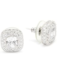 CZ by Kenneth Jay Lane "Classic Cubic Zirconia" Rhodium-Plated Milgrain Cushion Stud Post