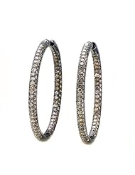 (X1000Diamond) 18K/750 White Gold Pave Brown Round Diamond Hoop Earrings (4.90 cttw)