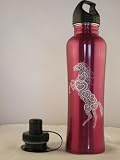 24 Oz Stainless Steel Hearts Horse Sports Water Bottle- Fuschia
