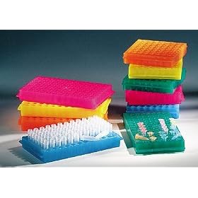 Reversible 96-well microcentrifuge tube rack, assorted colors