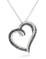 Sterling Silver Black and White Diamond Double Heart Pendant Necklace (1/3cttw, IJ Color, I2-I3 Clarity), 18"