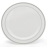 China-Like White w/ Silver Border Premium Quality Heavyweight 10" Plastic Plates 10 Count