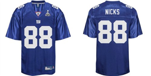 2012 Super Bowl Xlvi NEW York Giants #88 Hakeem Nicks Blue Jerseys Authentic Football Jersey (M/48)