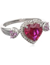 Sterling Silver Heart Created Ruby with Created Pink Sapphire and Diamond Ring, Size 7