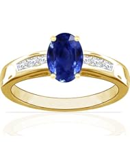 14K Yellow Gold Oval Cut Blue Sapphire Ring With Sidestones (GIA Certificate)