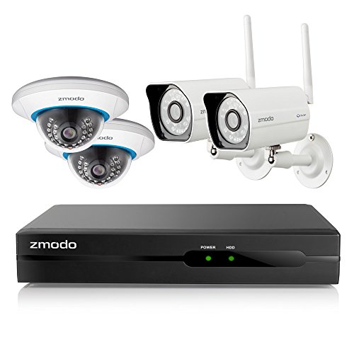 Zmodo 4 Channel 720P NVR with 2 Bullet + 2 Dome WiFi Network IP Cameras