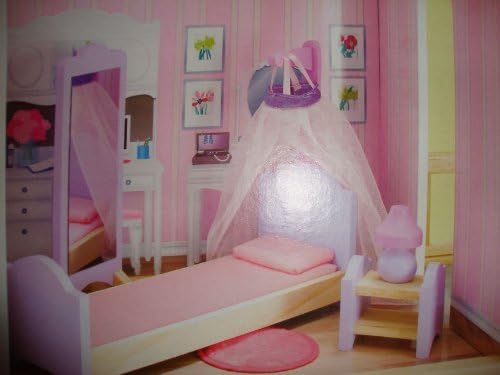 Play Wonder Bedroom Furniture Accessory 6 Piece Set - Includes Bed with Removable Canopy, Mirror, Night Stand, Lamp and Rug - For Ages 3 & Up