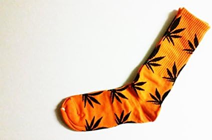 1 Pair TAS ONLINE MALL Socks Black Color with Orange Color Leaves Print, for Men, Woman, Boys, Girls, Unisex for Sports, Party, etc.