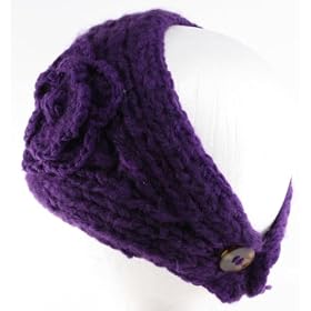 Buy 100% Handmade Knit Flower Headband, Ponytail Styling, Purple by NYGiftStop Headband