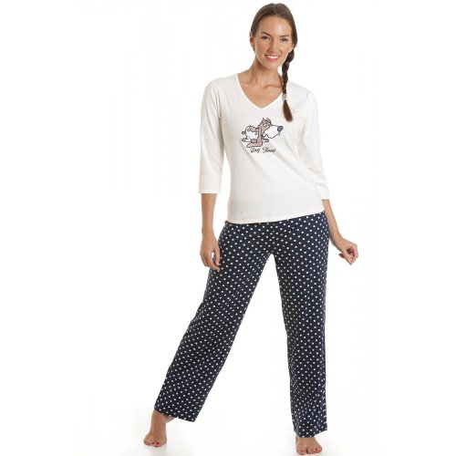 Pyjama Dog Tired - femme - crème/bleu marine - taille 38 à 50 42 Pyjama Dog Tired - femme - crème/bleu marine - taille 38 à 50 42